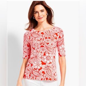 Talbots Floral Scalloped Neck Tee